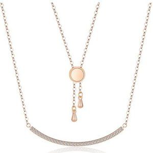 14K Rose Gold Filled CZ Curved Smile Bar Necklace